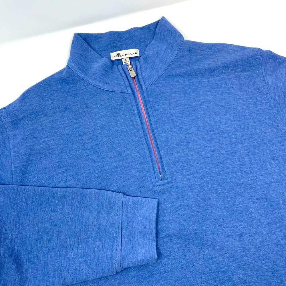 Peter Millar Mens Quarter Zip Long Sleeve Sweater Cotton Blend Sz.Lg. Lt. Blue